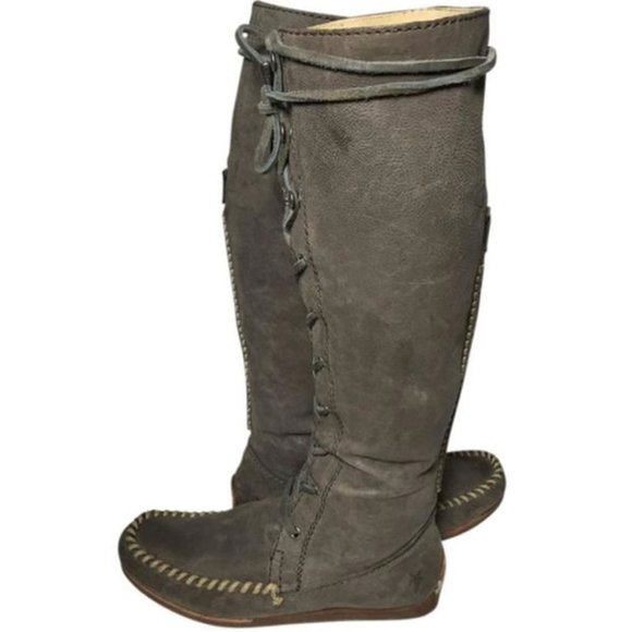 Frye 75060 Alex Lace Gray Leather Motorcycle Riding Biker Boots Women's Size 6